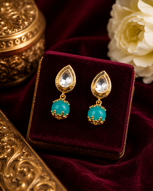 Emerald Drop Kundan Stud Earrings