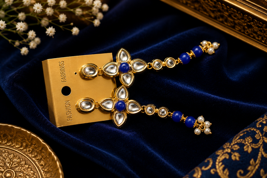 Royal Blue Kundan Drop Earrings