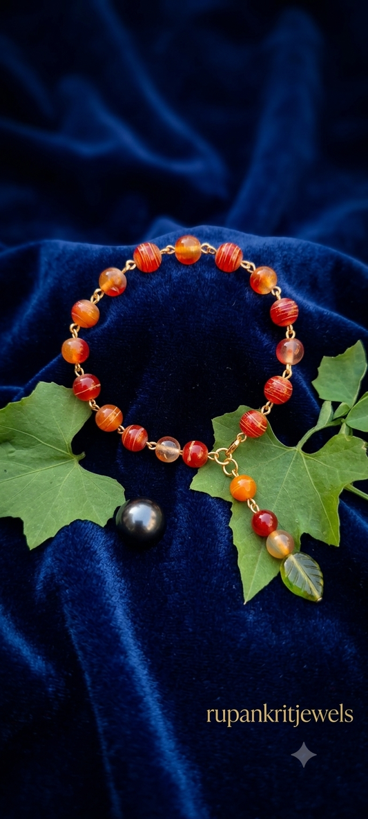 Sunset Carnelian & Amber Beaded Charm Bracelet