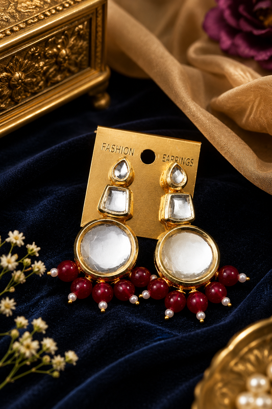 Kundan Statement Earrings Maroon