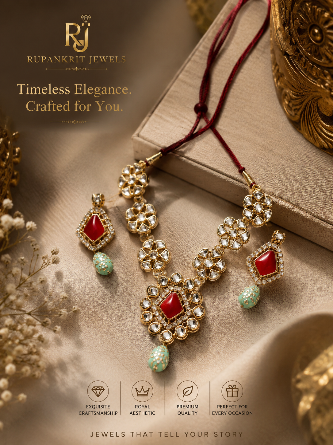 Ruby Red Kundan Necklace set