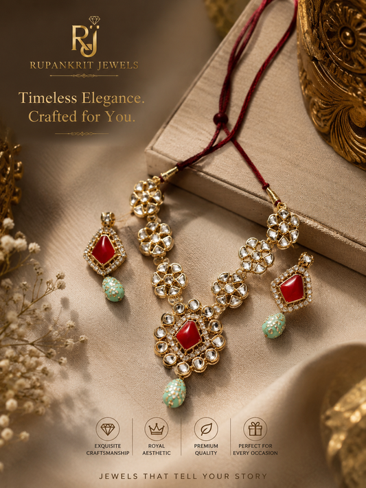 Ruby Red Kundan Necklace set