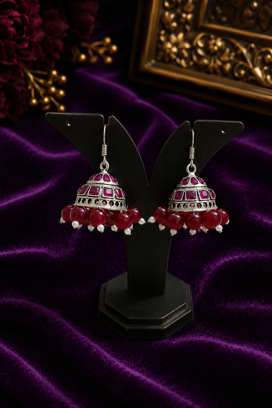Maroon Traditional Jhumka Earrings | Handmade Ethnic Earrings