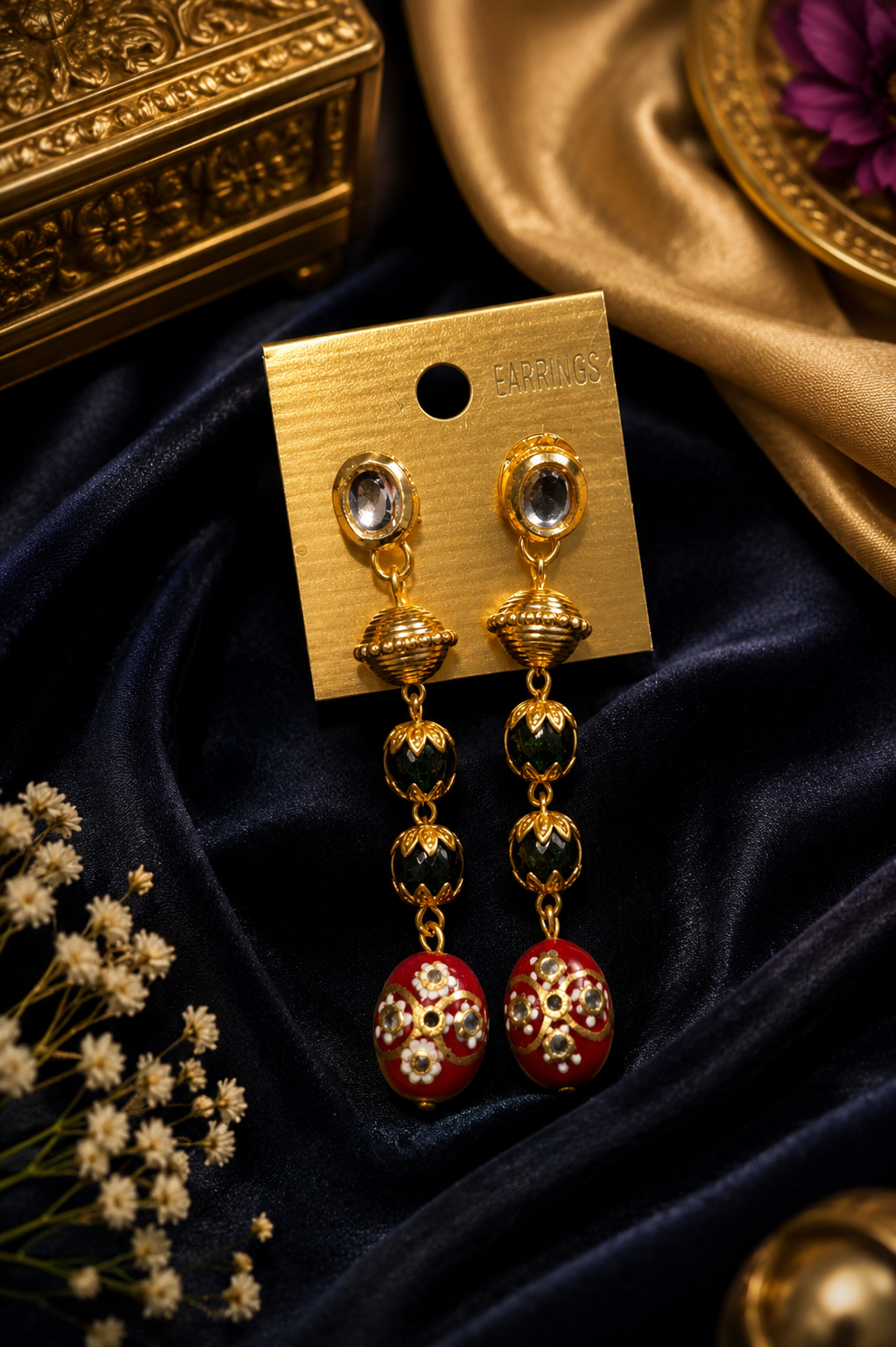Heritage Red & Green Beaded Drop Earrings